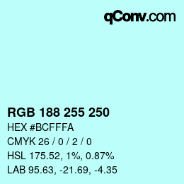 Color code: RGB 188 255 250 | qconv.com