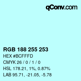 Color code: RGB 188 255 253 | qconv.com
