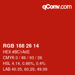 カラーコード: RGB 188 26 14 | qconv.com