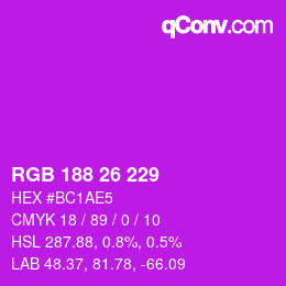 カラーコード: RGB 188 26 229 | qconv.com
