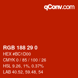 Color code: RGB 188 29 0 | qconv.com