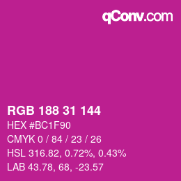 Color code: RGB 188 31 144 | qconv.com