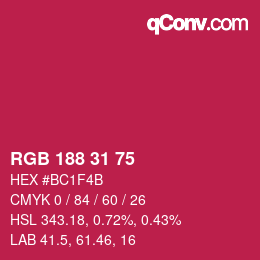カラーコード: RGB 188 31 75 | qconv.com