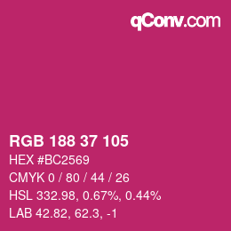 颜色代码: RGB 188 37 105 | qconv.com