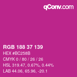 颜色代码: RGB 188 37 139 | qconv.com
