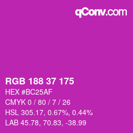 カラーコード: RGB 188 37 175 | qconv.com