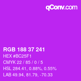 カラーコード: RGB 188 37 241 | qconv.com