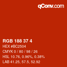 Color code: RGB 188 37 4 | qconv.com