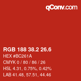 カラーコード: RGB 188 38.2 26.6 | qconv.com