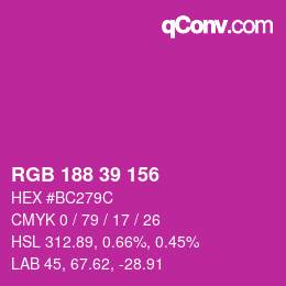 Color code: RGB 188 39 156 | qconv.com