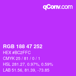 カラーコード: RGB 188 47 252 | qconv.com