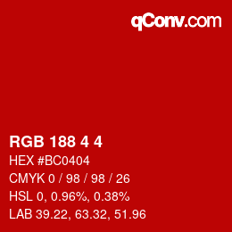 Color code: RGB 188 4 4 | qconv.com