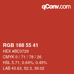 カラーコード: RGB 188 55 41 | qconv.com