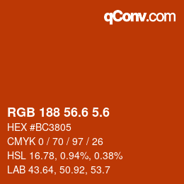 カラーコード: RGB 188 56.6 5.6 | qconv.com