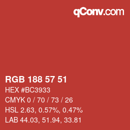 Color code: RGB 188 57 51 | qconv.com