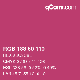 颜色代码: RGB 188 60 110 | qconv.com
