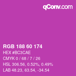 颜色代码: RGB 188 60 174 | qconv.com