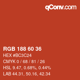 Color code: RGB 188 60 36 | qconv.com