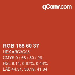颜色代码: RGB 188 60 37 | qconv.com