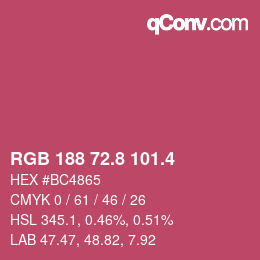 カラーコード: RGB 188 72.8 101.4 | qconv.com