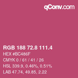 カラーコード: RGB 188 72.8 111.4 | qconv.com