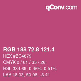 カラーコード: RGB 188 72.8 121.4 | qconv.com
