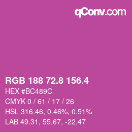カラーコード: RGB 188 72.8 156.4 | qconv.com