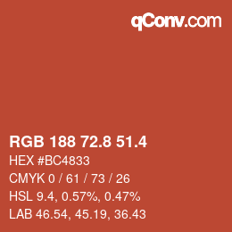 カラーコード: RGB 188 72.8 51.4 | qconv.com