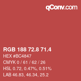 カラーコード: RGB 188 72.8 71.4 | qconv.com