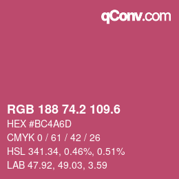 カラーコード: RGB 188 74.2 109.6 | qconv.com