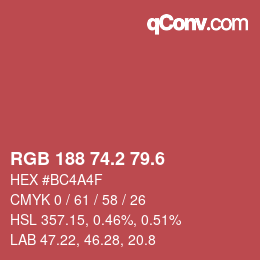 カラーコード: RGB 188 74.2 79.6 | qconv.com
