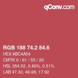 カラーコード: RGB 188 74.2 84.6 | qconv.com