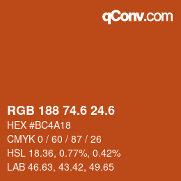 カラーコード: RGB 188 74.6 24.6 | qconv.com