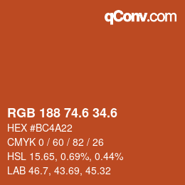 カラーコード: RGB 188 74.6 34.6 | qconv.com