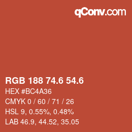 カラーコード: RGB 188 74.6 54.6 | qconv.com