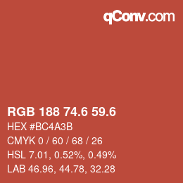 カラーコード: RGB 188 74.6 59.6 | qconv.com