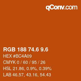 カラーコード: RGB 188 74.6 9.6 | qconv.com