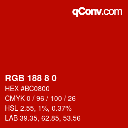 Color code: RGB 188 8 0 | qconv.com