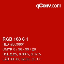 颜色代码: RGB 188 8 1 | qconv.com