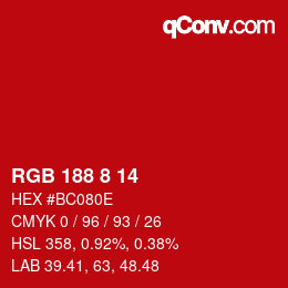 Color code: RGB 188 8 14 | qconv.com