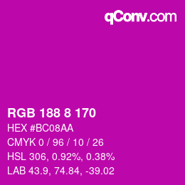 Color code: RGB 188 8 170 | qconv.com