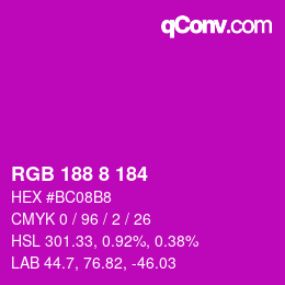 Color code: RGB 188 8 184 | qconv.com
