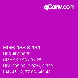 颜色代码: RGB 188 8 191 | qconv.com