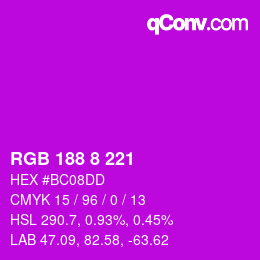 Color code: RGB 188 8 221 | qconv.com