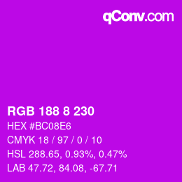 Color code: RGB 188 8 230 | qconv.com
