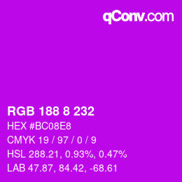 Color code: RGB 188 8 232 | qconv.com