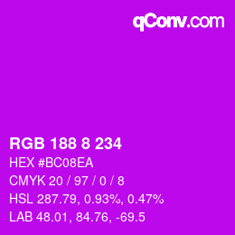 Color code: RGB 188 8 234 | qconv.com