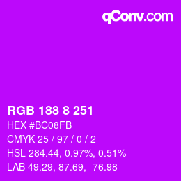 カラーコード: RGB 188 8 251 | qconv.com