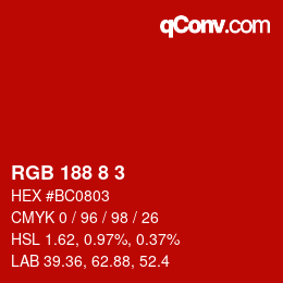 Color code: RGB 188 8 3 | qconv.com
