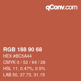 颜色代码: RGB 188 90 68 | qconv.com